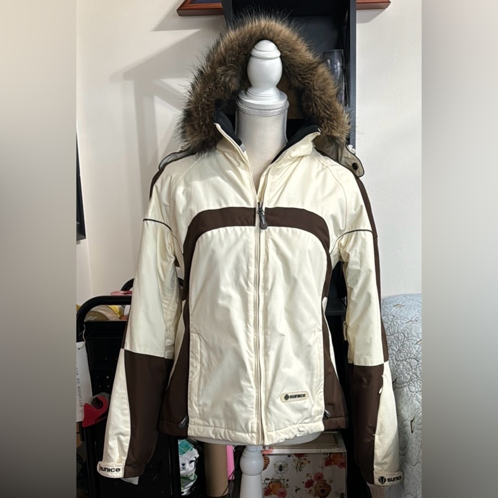 Sunice White and Brown Hooded Jacket